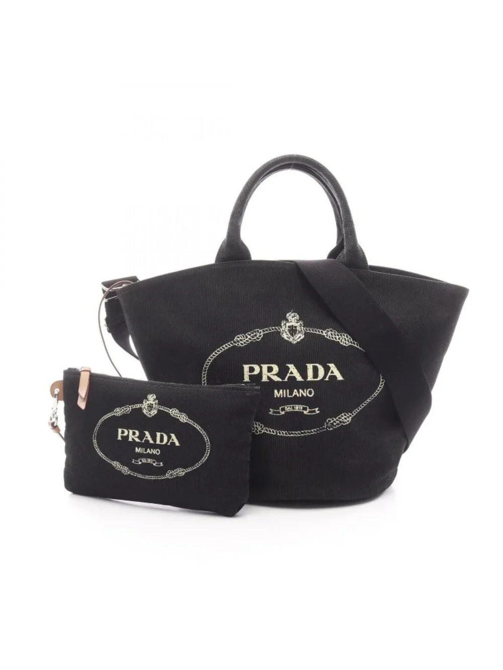 Prada Lada Handbag Canapa Black Canvas Baketsushape 2-Way Tote - Picture 1 of 14